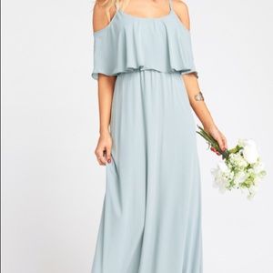 Caitlin Ruffle Maxi Dress in Silver Sage Crisp
